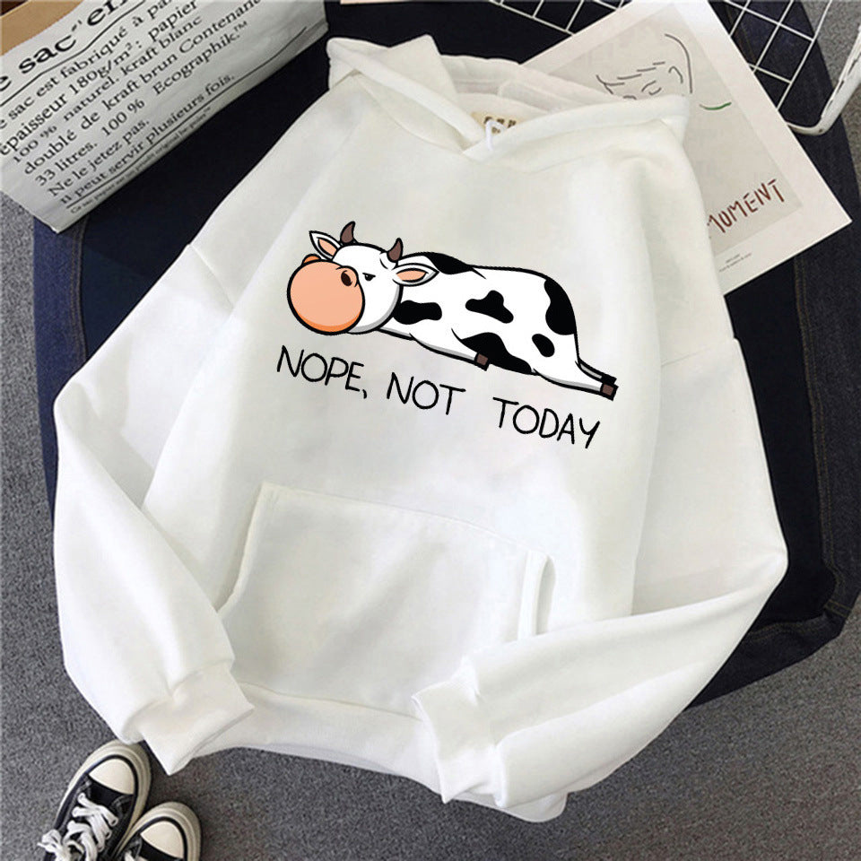 Women's hoodie with cute cow and print - Nope Not Today