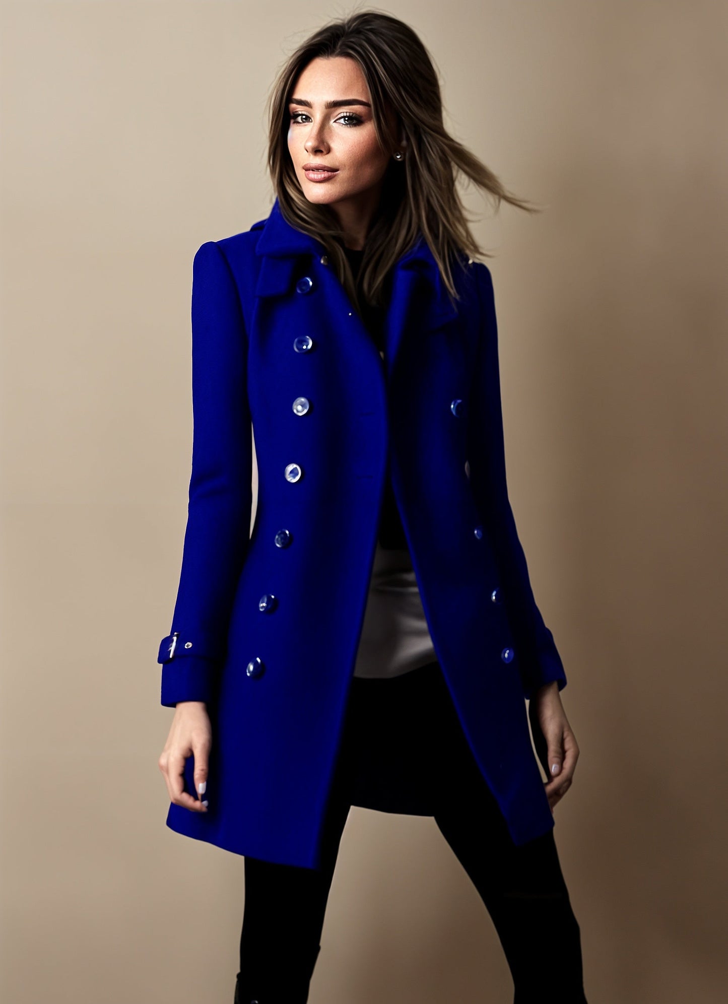 Women's Coat - Double Breasted - Tailored Fit - Classic Notch Lapel - Button Closure