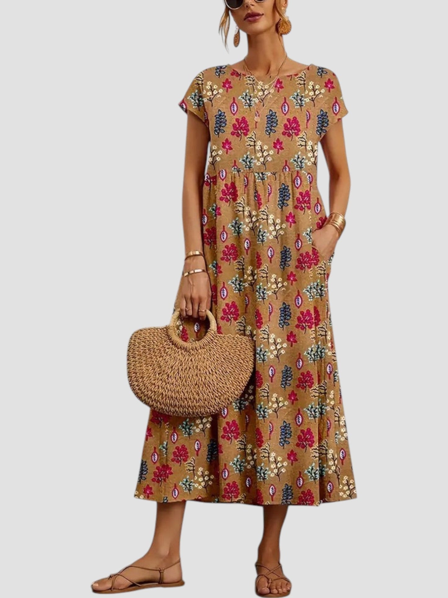 Women's Vintage Maxi Dress with Flowy Design and Sleeveless Style