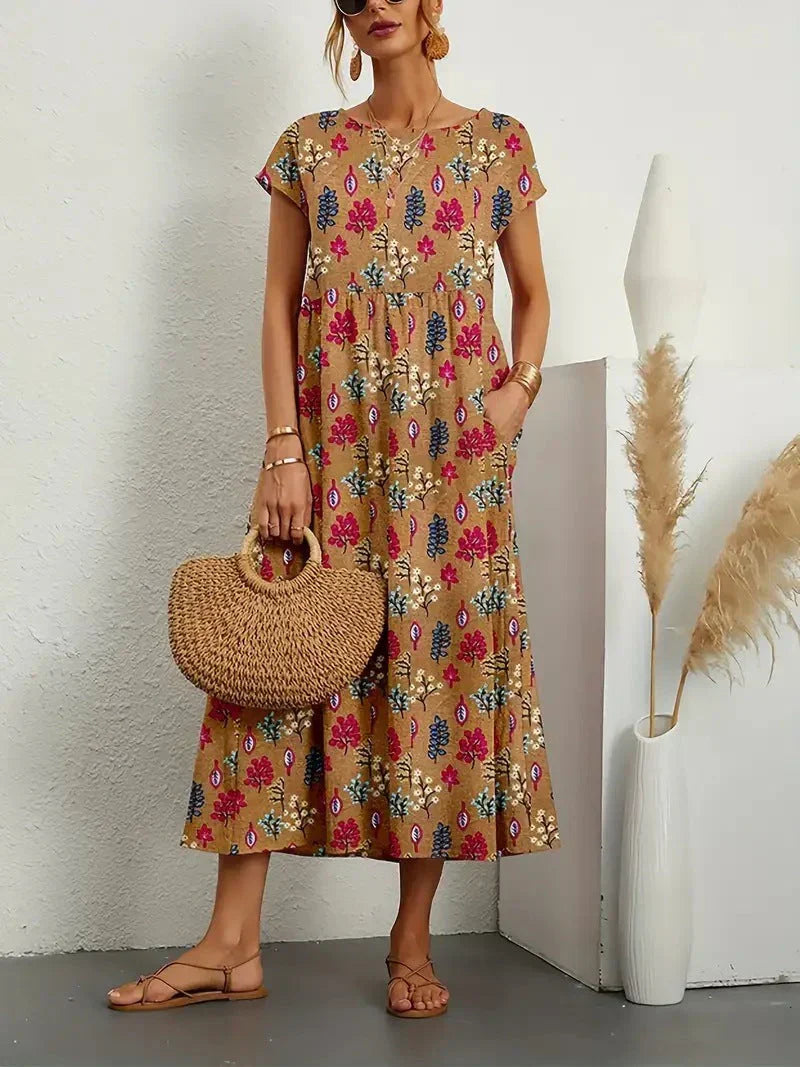 TrendAura Samantha Boho Midi Dress - Breezy Comfort And Flattering Waist For All Day