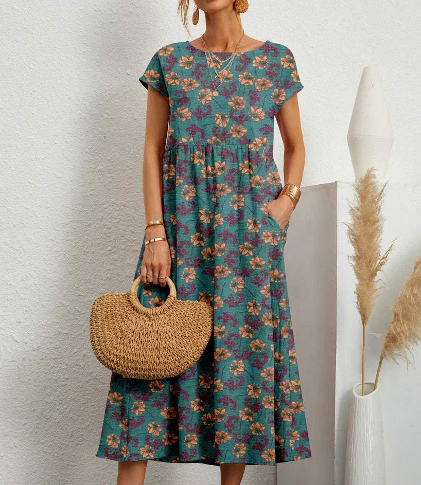 TrendAura Samantha Boho Midi Dress - Breezy Comfort And Flattering Waist For All Day