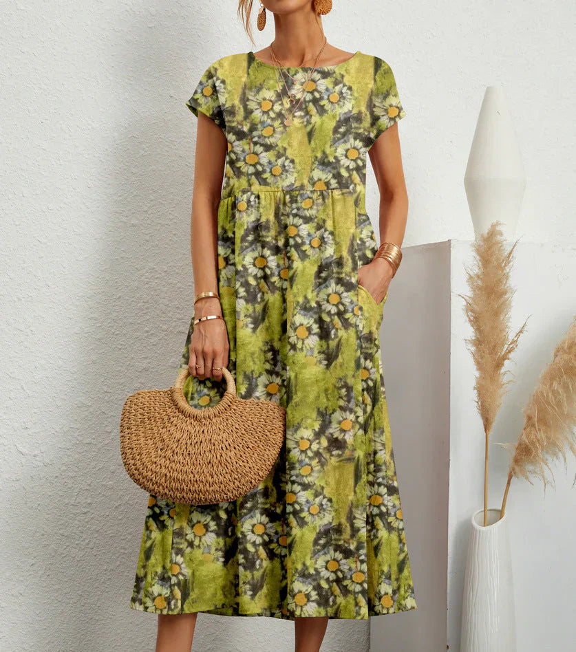 TrendAura Samantha Boho Midi Dress - Breezy Comfort And Flattering Waist For All Day