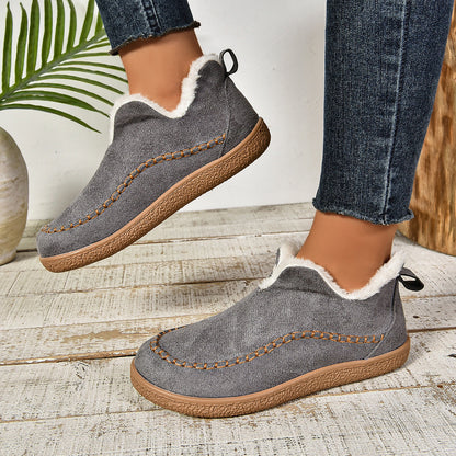 Women's Slip-On Ankle Boots with Fur Lining and Thick Sole