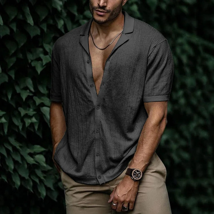 Men's Textured Button-Up Shirt Short Sleeve For Summer Style And Easy Everyday Wear Relaxed Fit