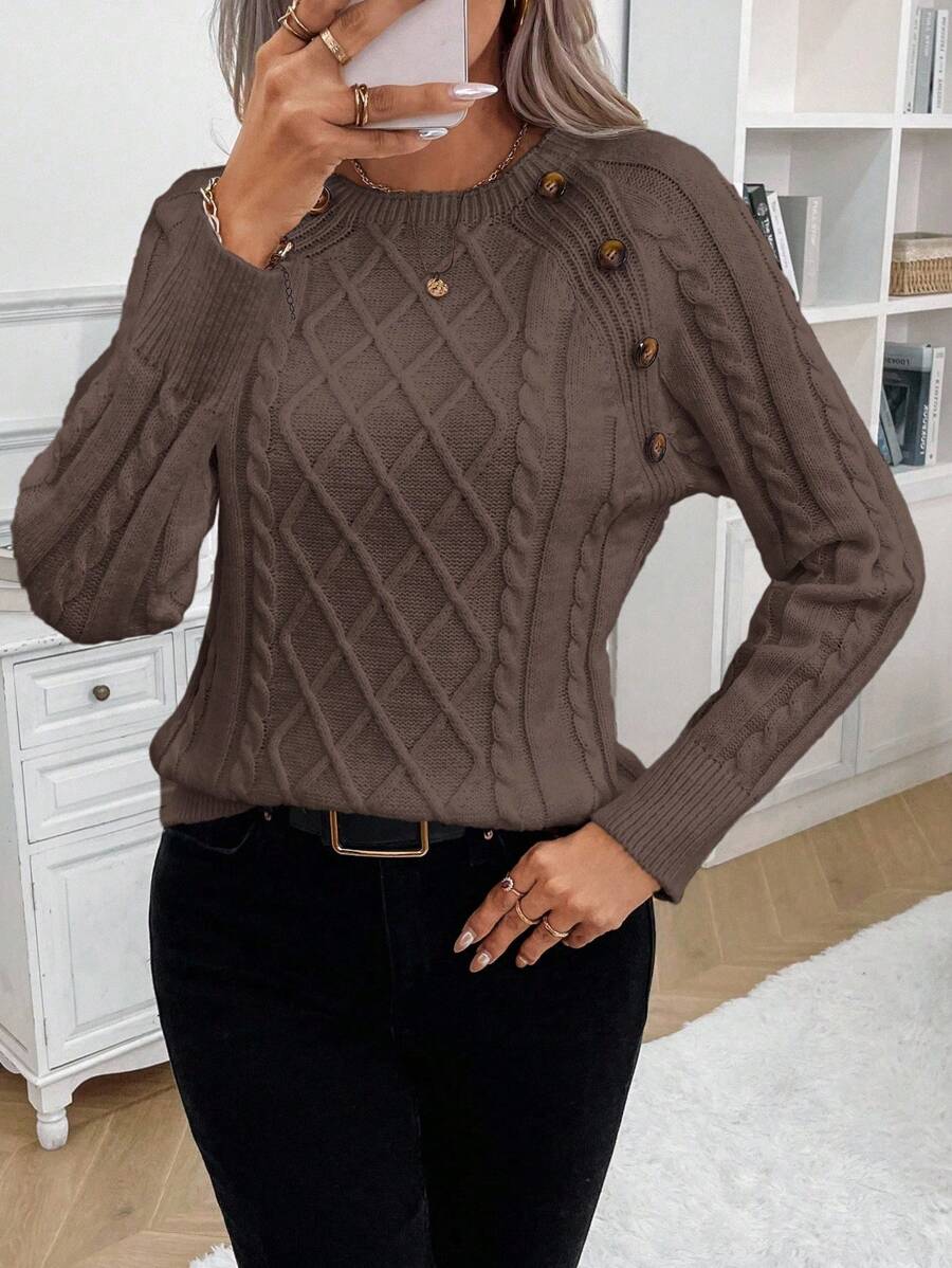 Women's Cable Knit Jumper with Button Details and Cozy Design