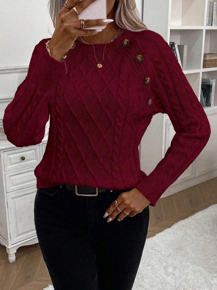 Women's Cable Knit Jumper with Button Details and Cozy Design