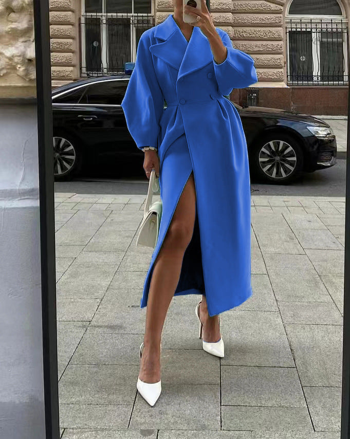 Elegant Vintage Long Coat With Dramatic Lantern Sleeves For Retro Women Statement Style