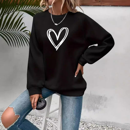 Heart print crew neck long sleeve sweatshirt