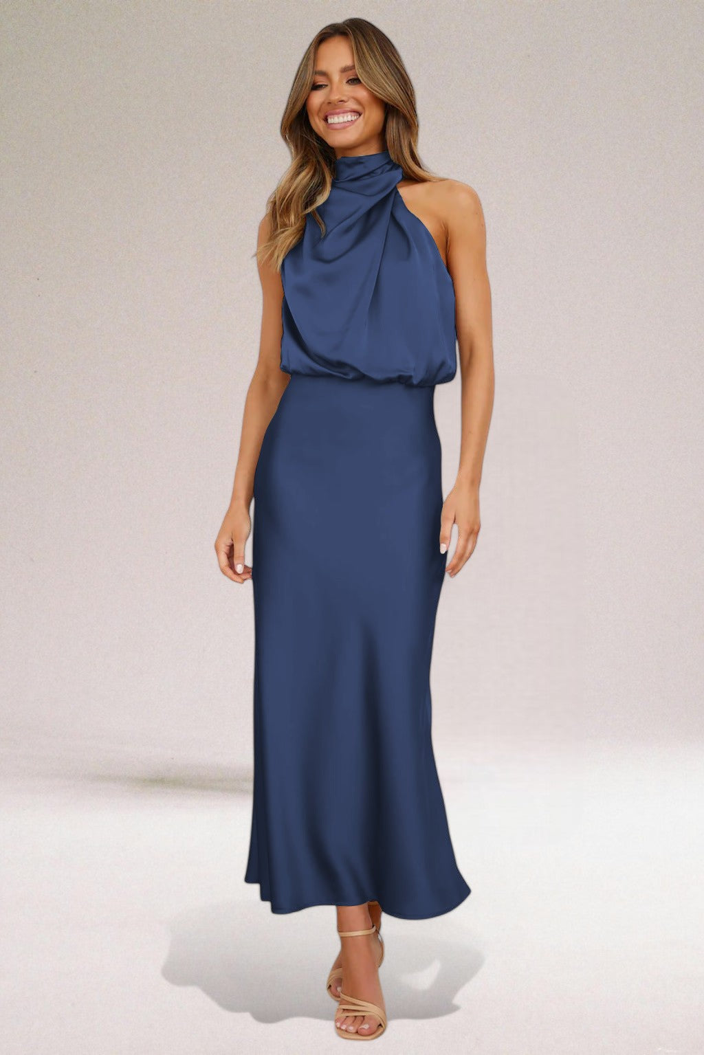 Lauren Satin Halter Dress For Women Glamorous Comfort With Noble Satin Finish For Evening Wear