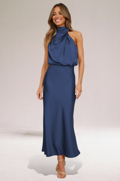 Lauren Satin Halter Dress For Women Glamorous Comfort With Noble Satin Finish For Evening Wear