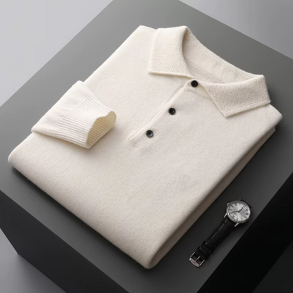 Mens Polo Sweater Merino Wool For Men Standard Fit Classic With Button Closure And Ribbed Edges
