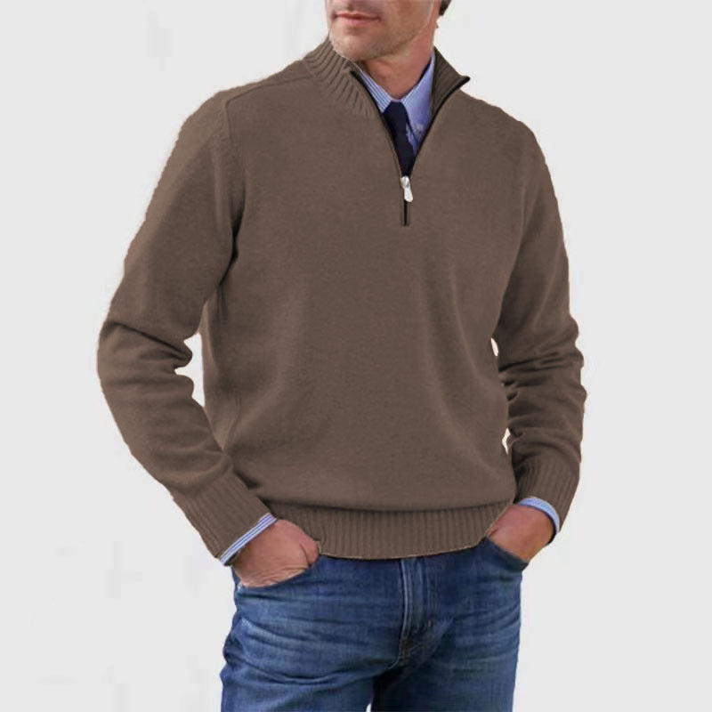 Oliver Men's Cotton Sweater With Mock Turtleneck Zip Neck For Warm Elegant Casual Wear
