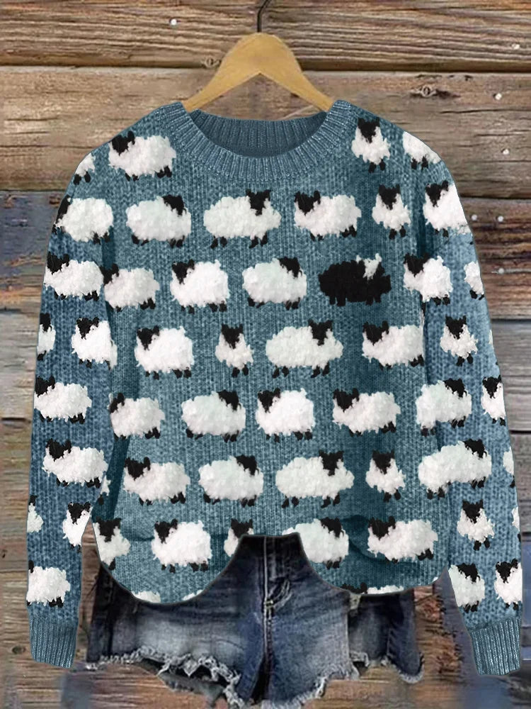 Women's Long Sleeved Sheep Pattern Sweatshirt