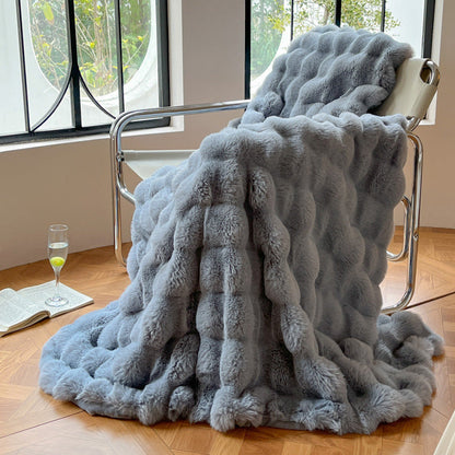 Contemporary Faux Fur Throw Blanket with Plush Texture
