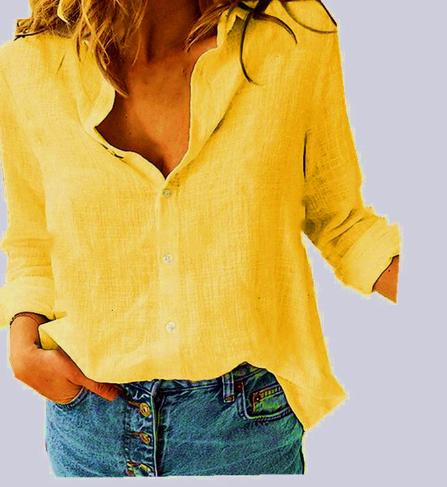 Fiona – Plain linen shirt, loose and long-sleeved