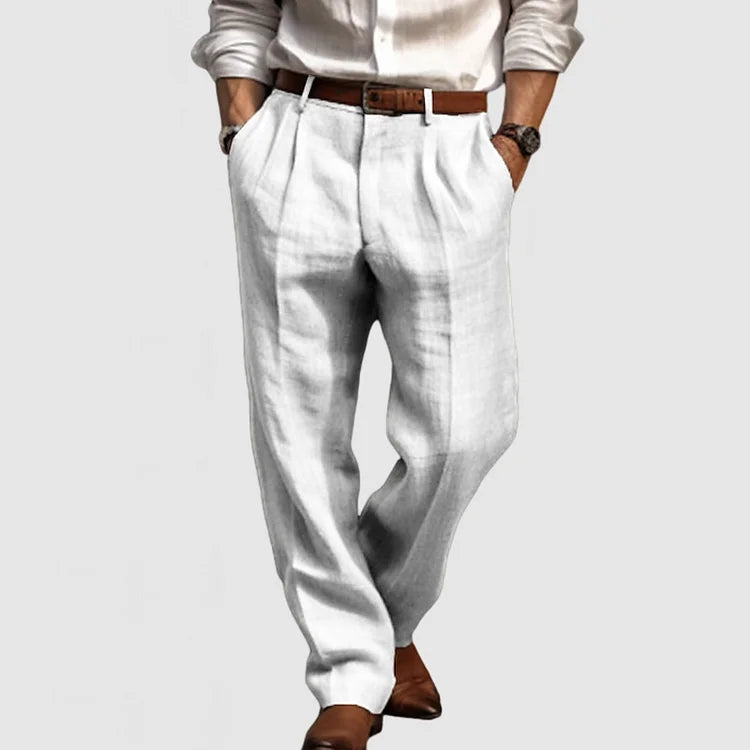 Straight casual pants for men in cotton and linen - Adriano