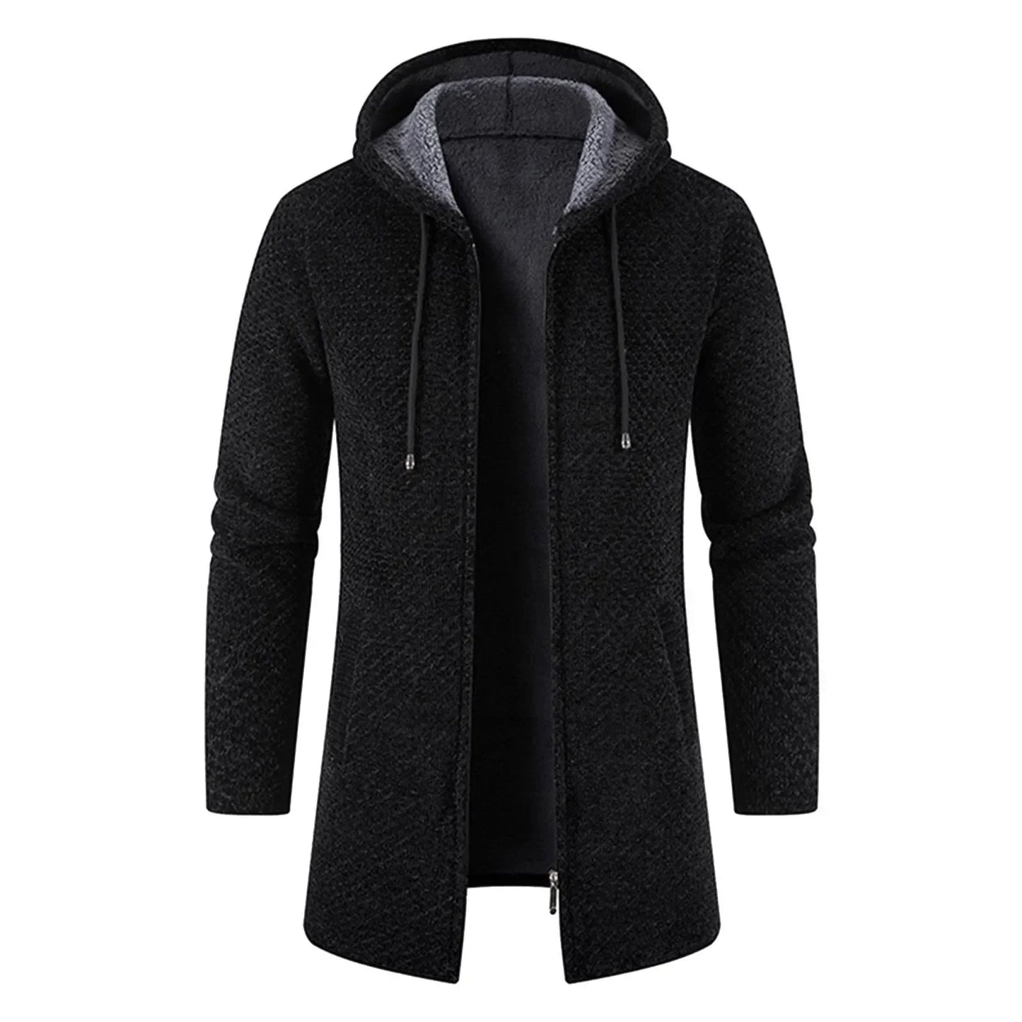 Sam Long Hooded Knit Jacket for Urban Dwellers with Comfortable Warmth and Refined Style