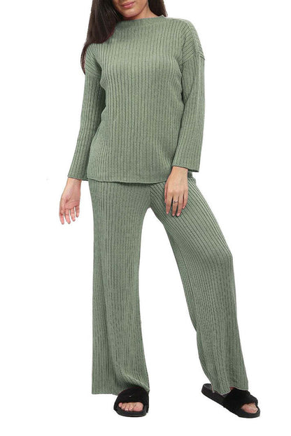 Loungewear Set For Women Super Soft Knit Fabric With Chunky Polo Collar Top And Matching Leggings For Ultimate Comfort