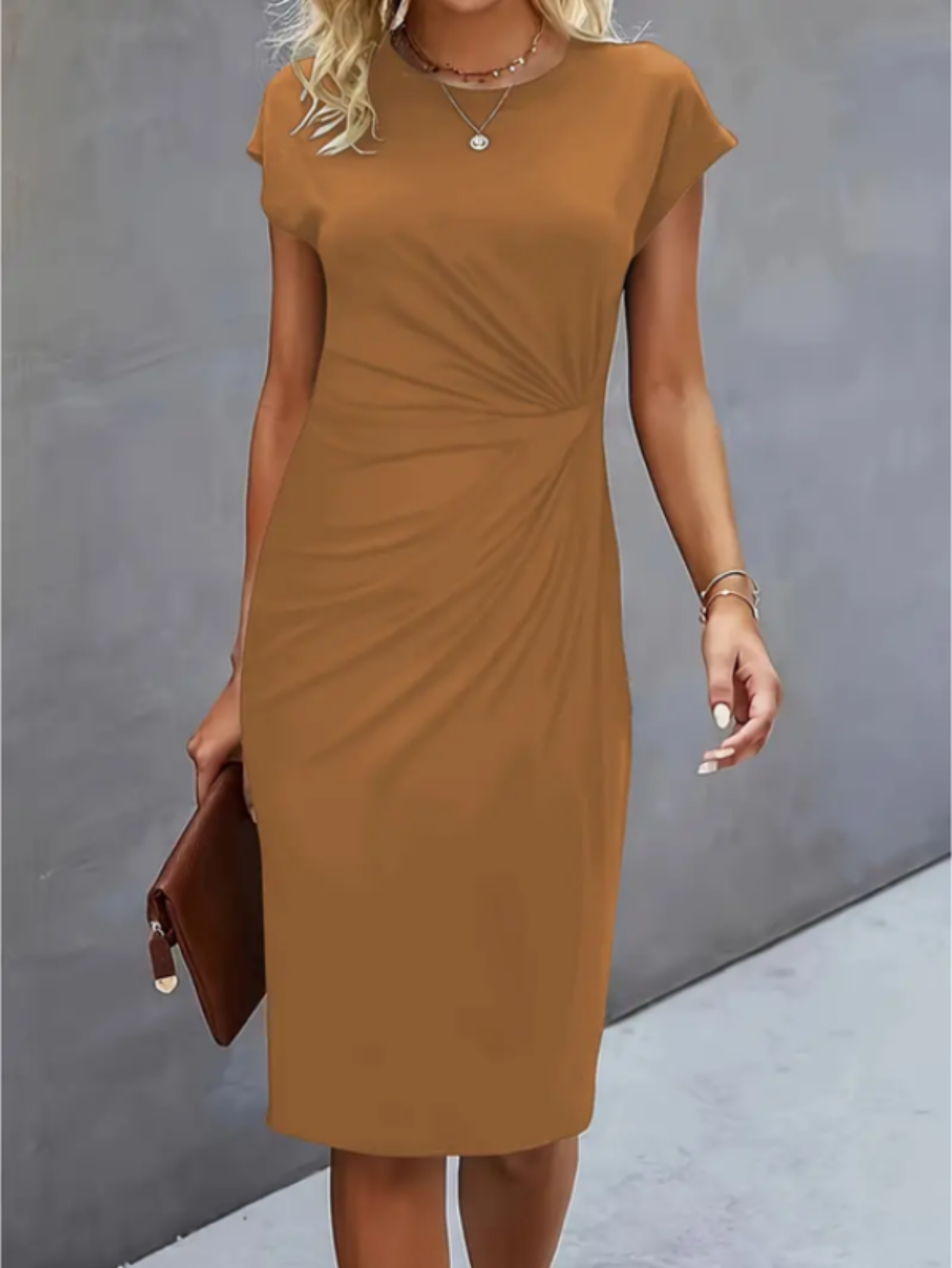 Elegant Midi Dress for Women with Short Sleeves – TrendAura