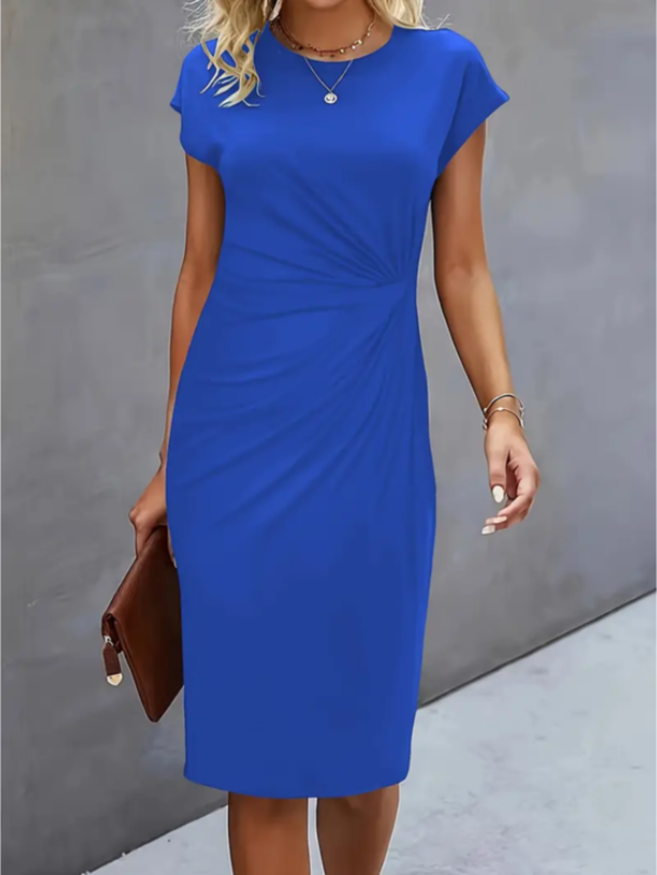 Elegant Midi Dress for Women with Short Sleeves – TrendAura-co-uk