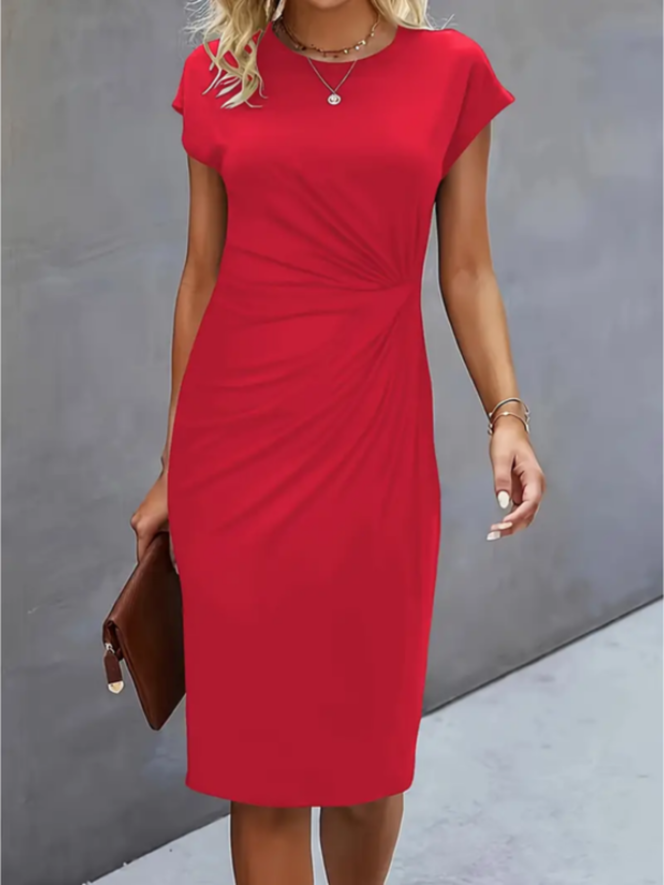 Elegant Midi Dress for Women with Short Sleeves – TrendAura