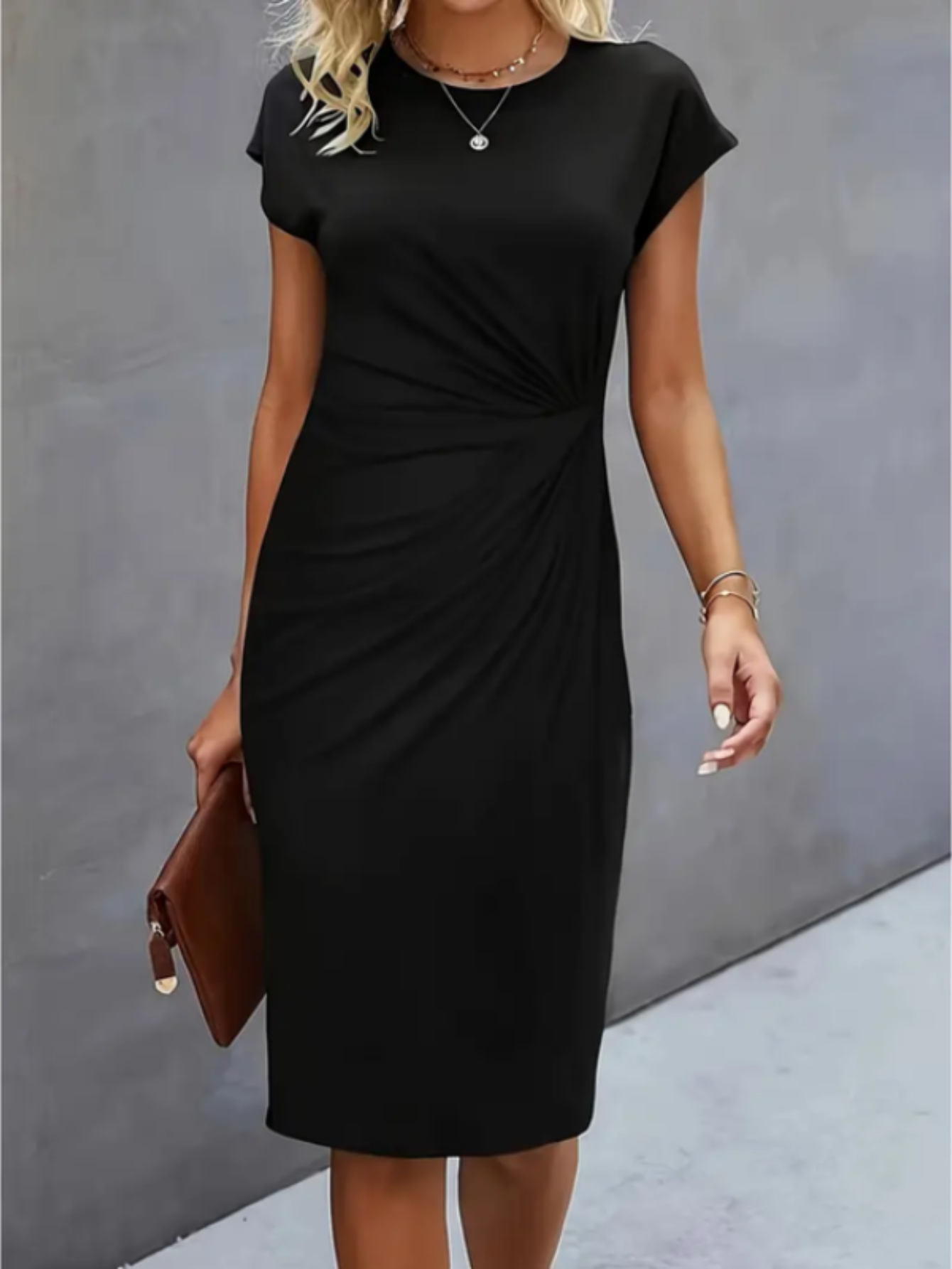 Elegant Midi Dress for Women with Short Sleeves – TrendAura