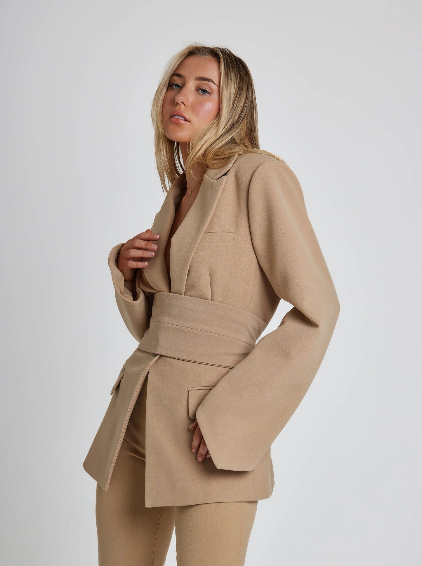 Onni Elegant Blazer With Belt For Women Slim Tailored Fit Office Chic Power Look