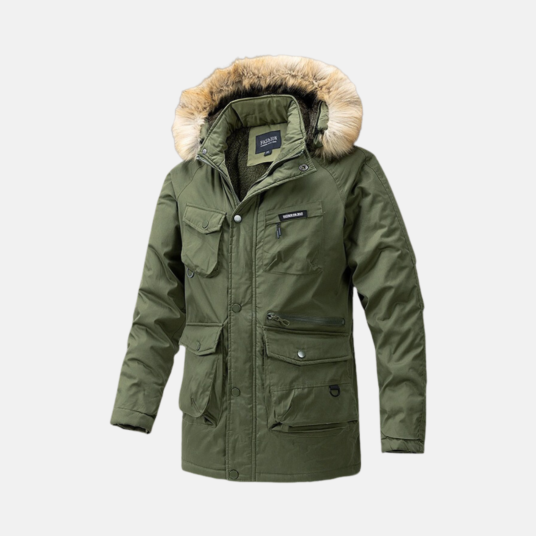 TrendAura Nordisk Flair Mens Parka Jacket Weather Resistant Insulated Detachable Faux Fur Hood Loose Fit