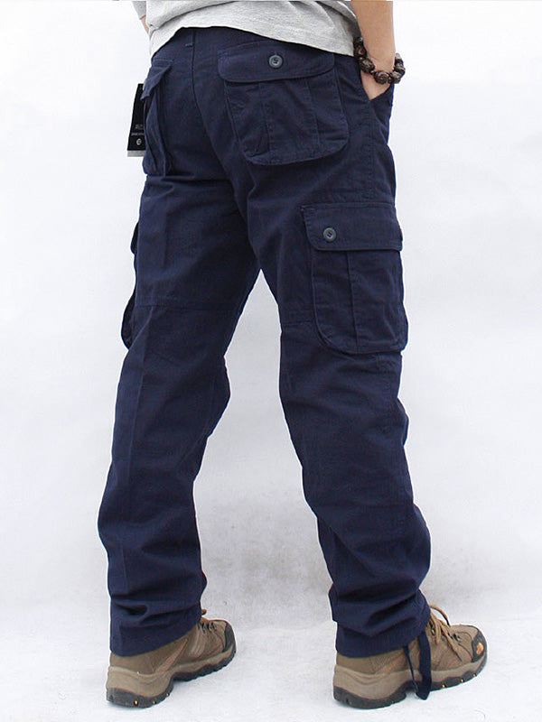 Casual straight cargo pants with 6 pockets for men