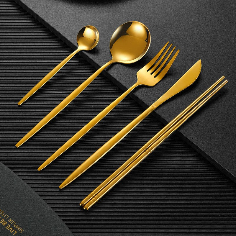 Modern Stainless Steel Cutlery Set with Gold Finish