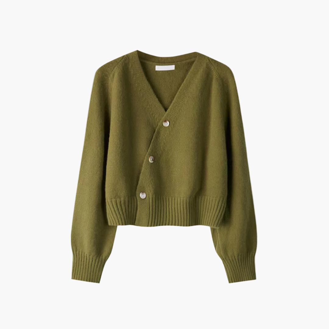 Women's cardigan with diagonal button placket and V-neck – fashionable casual and office look