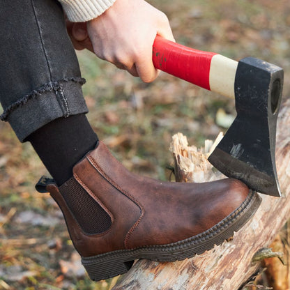 Mens Steel Toe Work Boots For Construction Workers Durable Classic Style With Mid Ankle Safety
