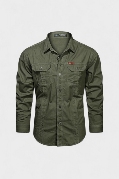 Men's Utility Button-Up Shirt Long Sleeve With Chest Pockets And Reinforced Stitching Classic Fit