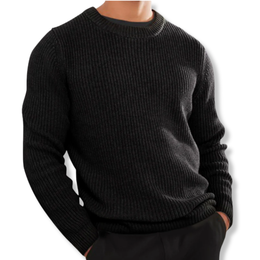 Men's Relaxed Fit Crew Neck Knit Sweater Long Sleeve Warm Casual Knit Top for Everyday Layering