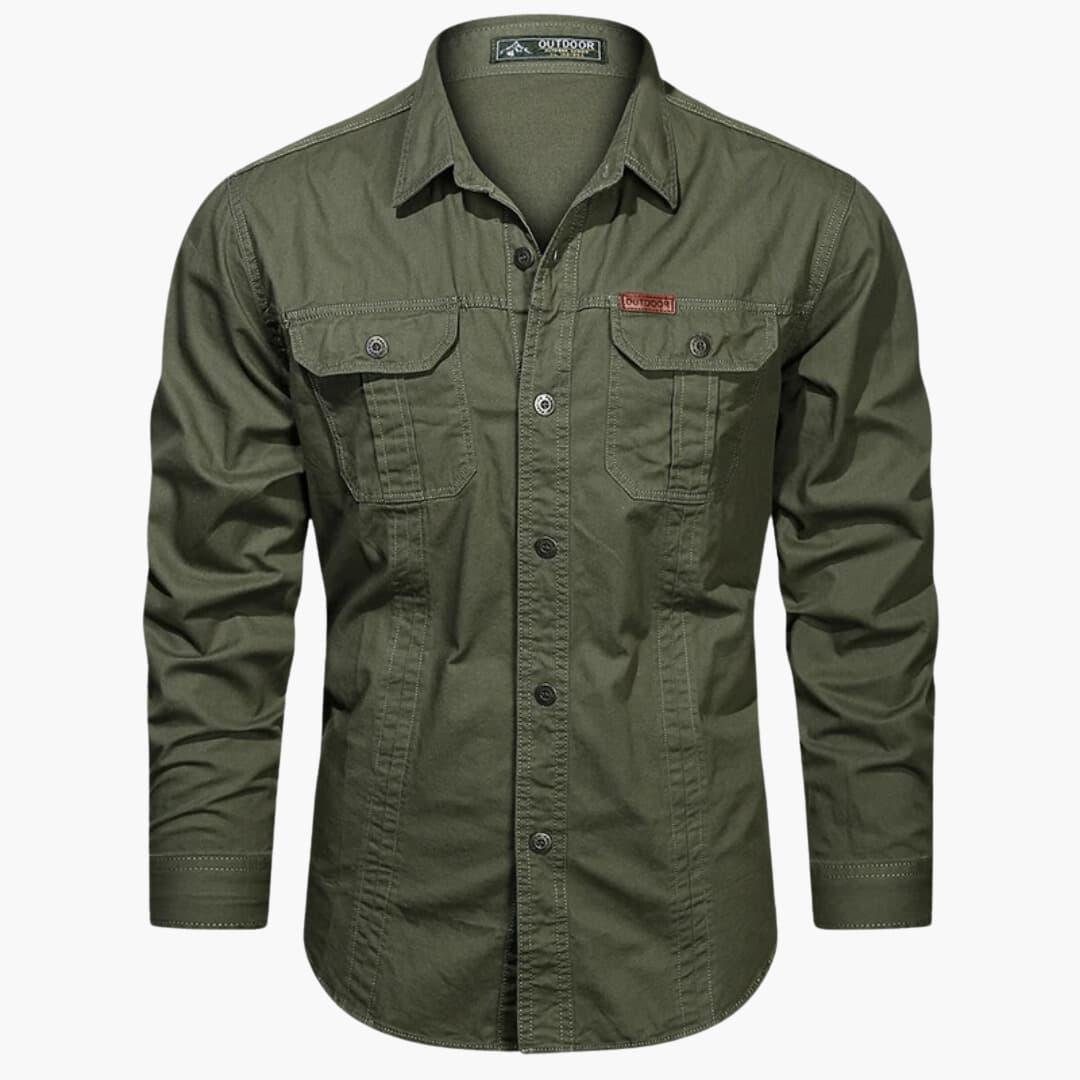 Men's Classic Cargo Shirt Long Sleeve Chest Flap Pockets For Outdoor Adventurers