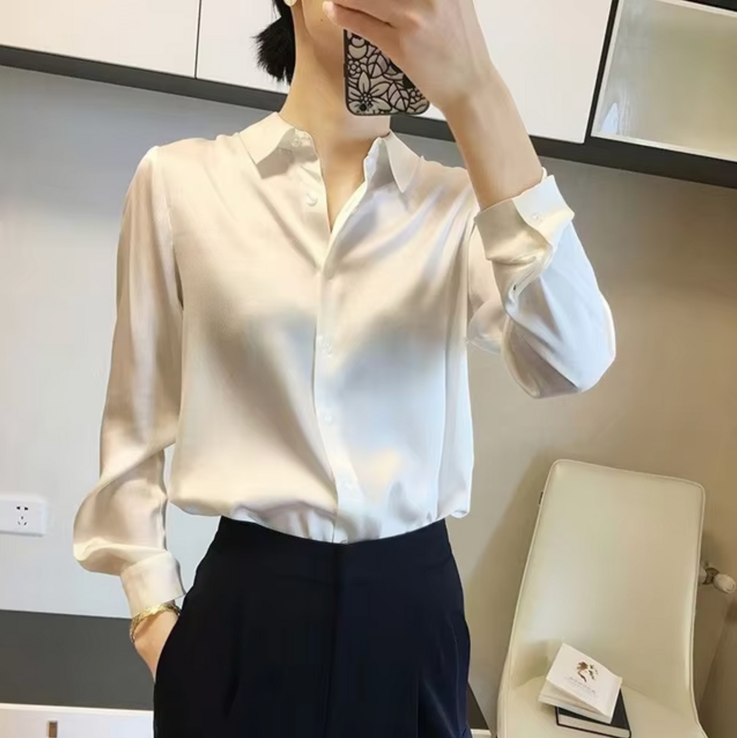Paige Satin Blouse For Women Luxurious Sheen Lightweight Comfort Versatile Professional Top