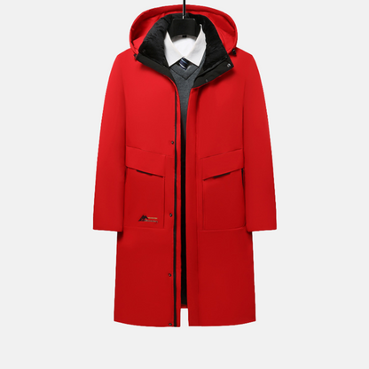 Nordisk Flair Men's Long Coat Insulated Hood Full Length Regular Fit Snap Button Closure