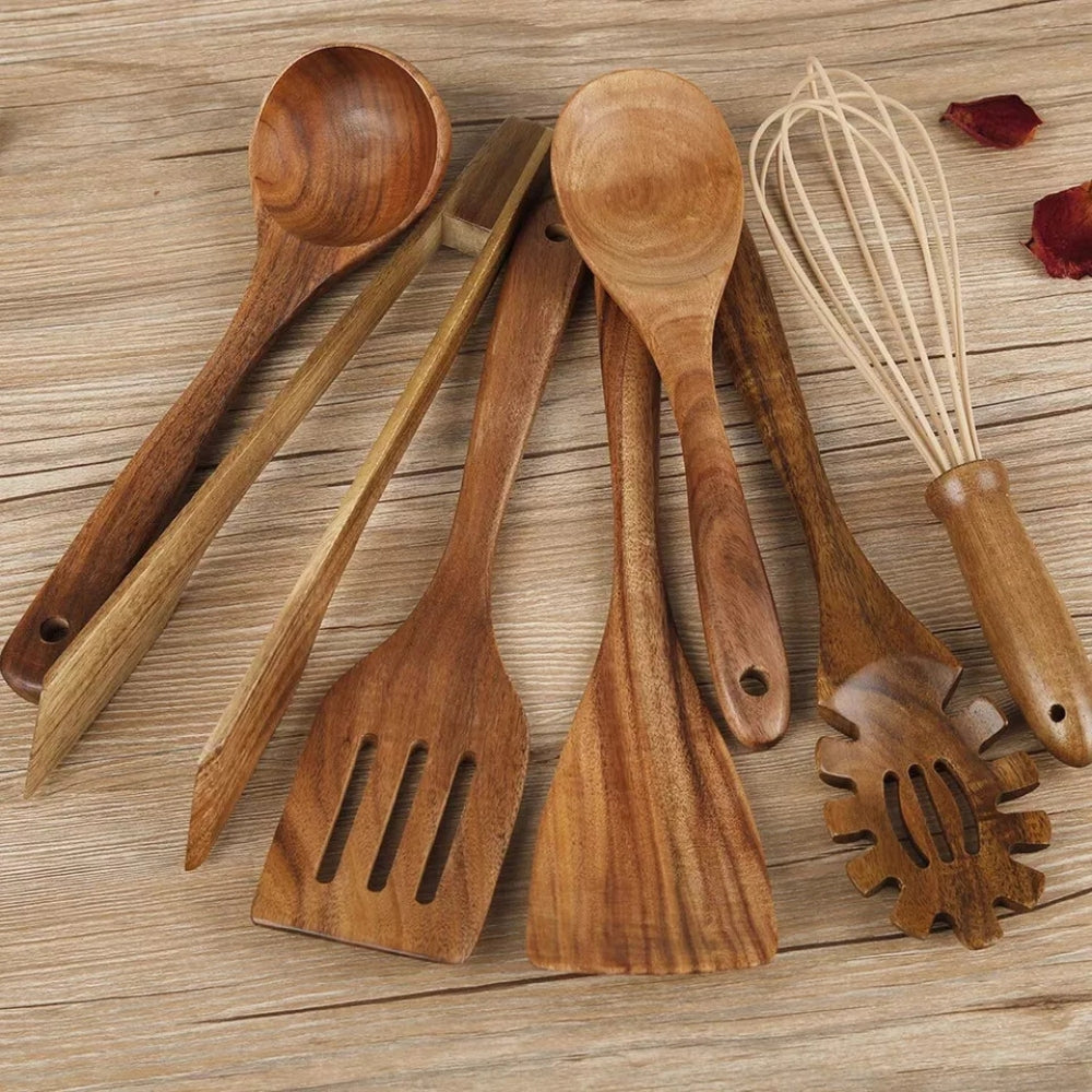 Minimalist Wooden Cooking Utensils Set with Ergonomic Handles - TrendAura
