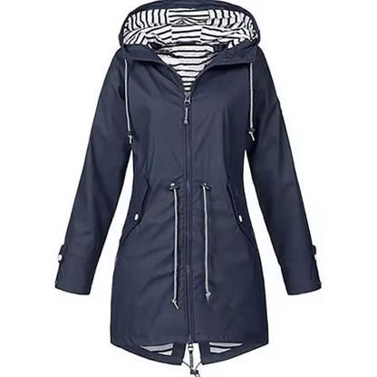 Women's Rain Jacket - Waterproof - Poncho Raincoat - Adjustable Waist - Hood with Lining