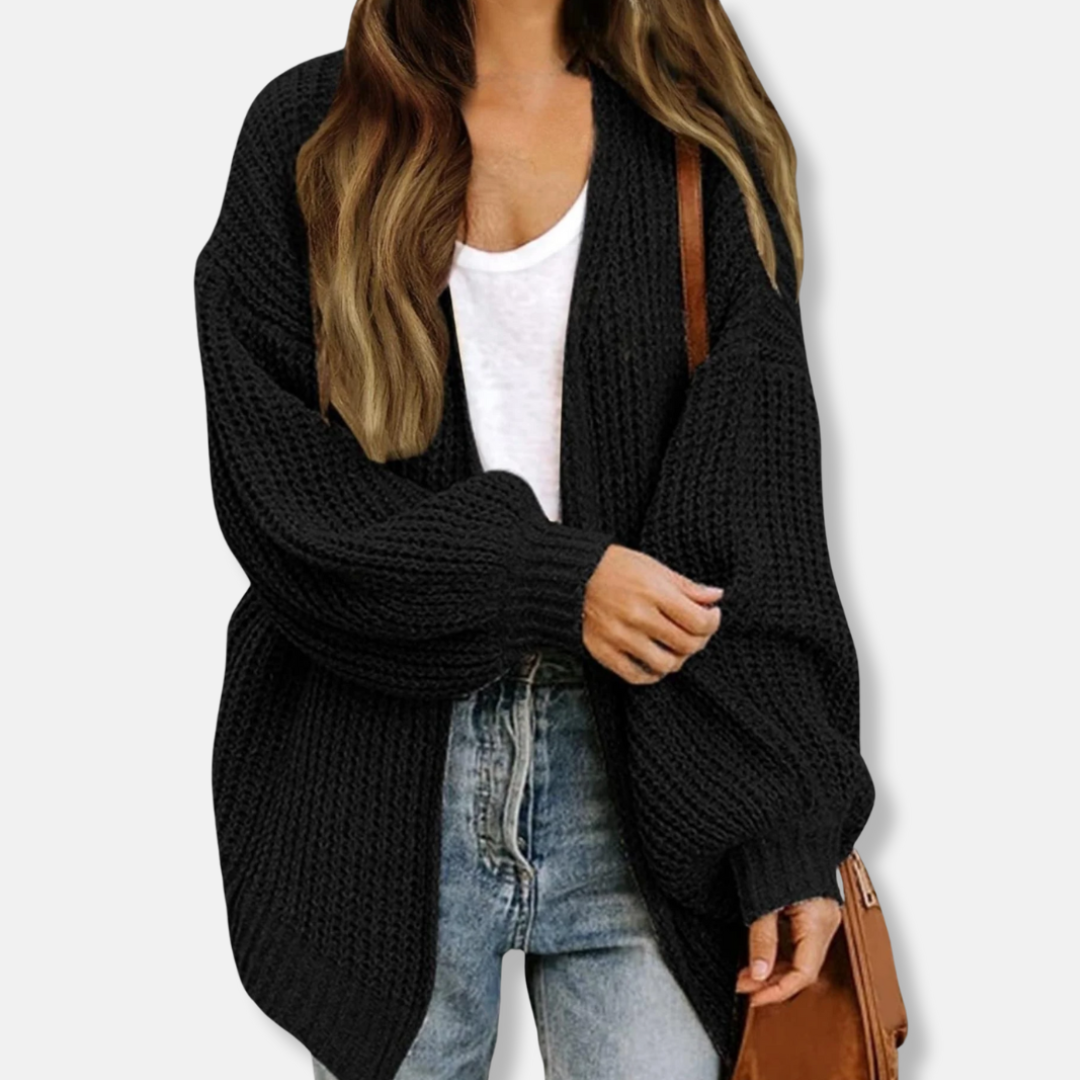 Women’s Cardigan - Knit - Oversized Fit - Lantern Sleeves - Ribbed Cuffs