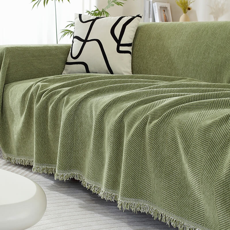 Chenille Herringbone Throw Blanket with Tassel Edging