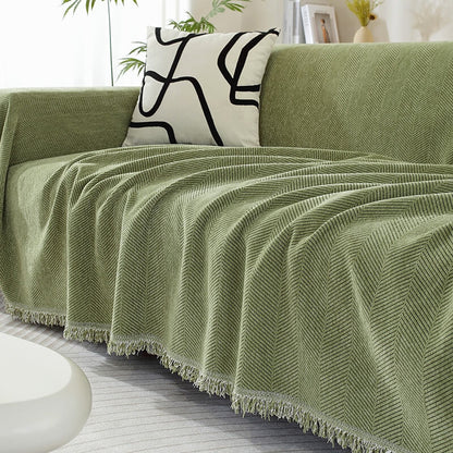 Chenille Herringbone Throw Blanket with Tassel Edging