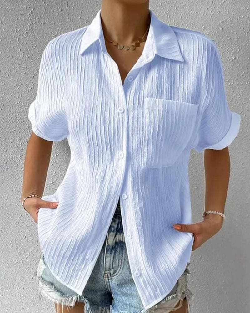 Short-sleeve blouse for women - plain, fashionable and comfortable with pocket