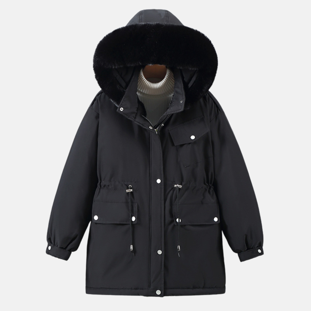 Women’s Parka Jacket – Relaxed Fit – Weather-Resistant – Faux Fur Hood – Mid-Length