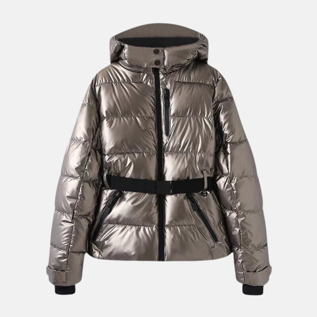 Women’s Puffer Jacket – Quilted Insulated – Oversized Fit – Belted Waist – Hooded Collar