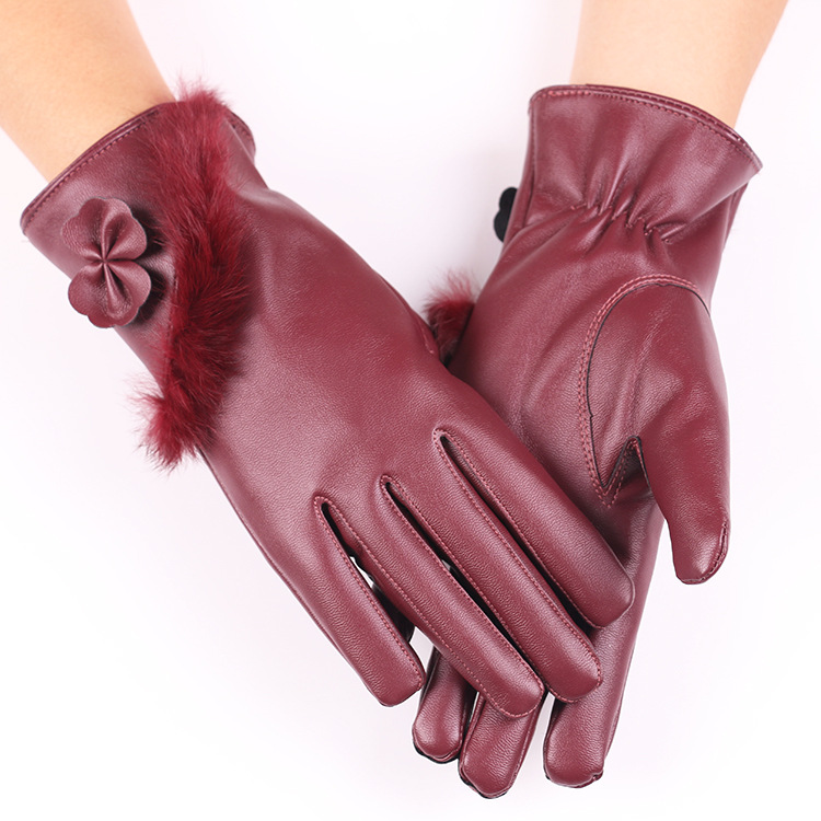 Warm leather gloves for women