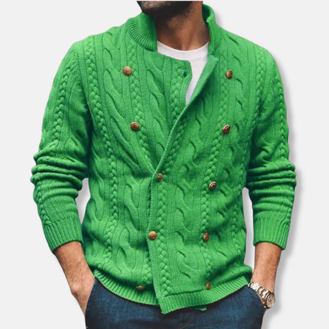 Mens Wool Blend Cardigan Knit Double Breasted Regular Fit Semi High Collar for Fall and Winter