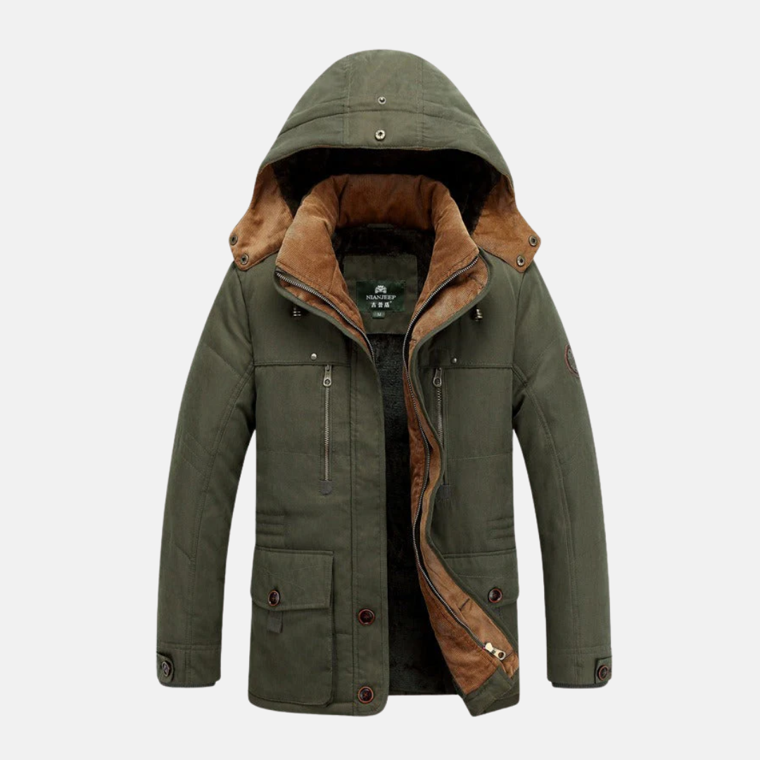 Men's Mid Length Insulated Padded Jacket Hooded Regular Fit With Multiple Pockets Navy