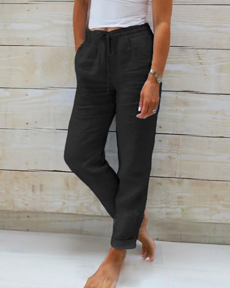 Monica Cotton Linen Pants With Elastic Waist For Women All Day Comfort And Effortless Style