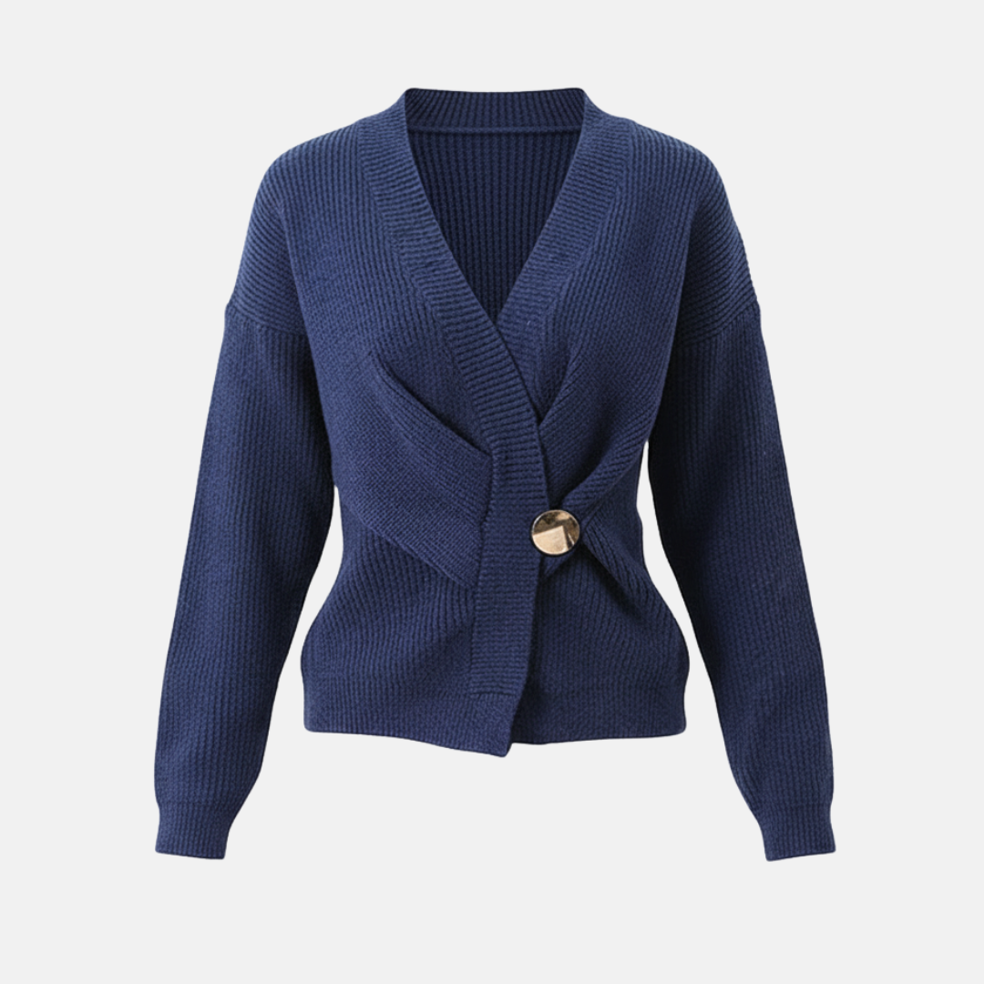 Women’s Sweater Top – Wrap Style – V-Neck – Ribbed Knit – Long Sleeve – Asymmetrical Hem
